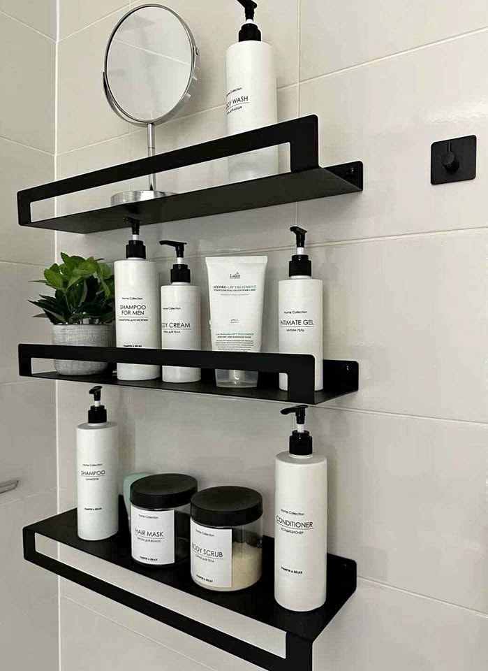 رف جداري معدني أسود مودرن للحمام والمطبخ