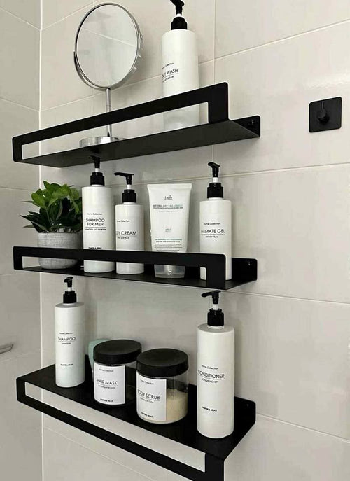 رف جداري معدني أسود مودرن للحمام والمطبخ