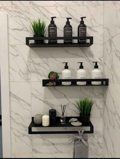 رف جداري معدني أسود مودرن للحمام والمطبخ